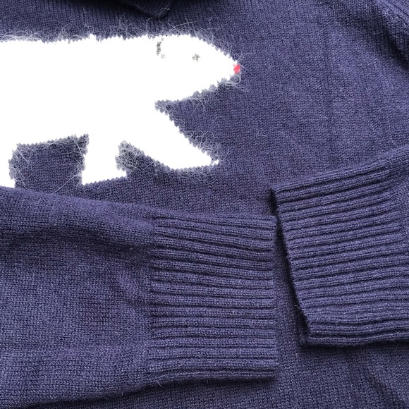Ladies TALBOTS Navy Intarsia Polar Bear Sailor Button Wide Cowl Neck Sweater P M - Picture 6 of 8